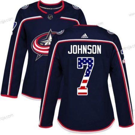 Adidas Dam Columbus Blue Jackets #7 Jack Johnson Marin Blå Autentisk USA Flag Stitched NHL Hemma Tröjor