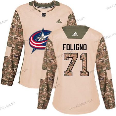 Adidas Dam Columbus Blue Jackets #71 Nick Foligno Camo Autentisk 2017 Veterans Day Stitched NHL Tröjor