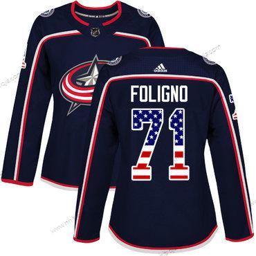 Adidas Dam Columbus Blue Jackets #71 Nick Foligno Marin Blå Autentisk USA Flag Stitched NHL Hemma Tröjor