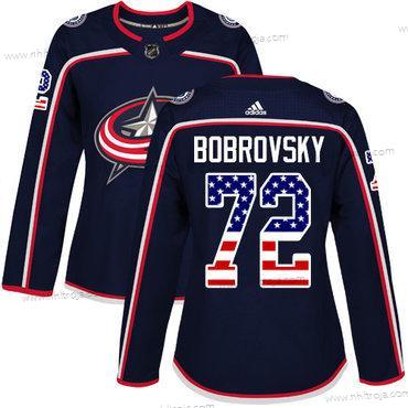 Adidas Dam Columbus Blue Jackets #72 Sergei Bobrovsky Marin Blå Autentisk USA Flag Stitched NHL Hemma Tröjor