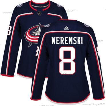 Adidas Dam Columbus Blue Jackets #8 Zach Werenski Marin Blå Autentisk Stitched NHL Hemma Tröjor