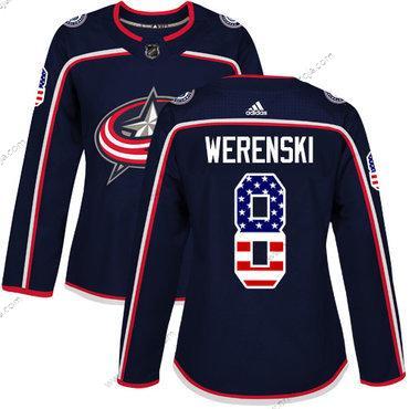 Adidas Dam Columbus Blue Jackets #8 Zach Werenski Marin Blå Autentisk USA Flag Stitched NHL Hemma Tröjor