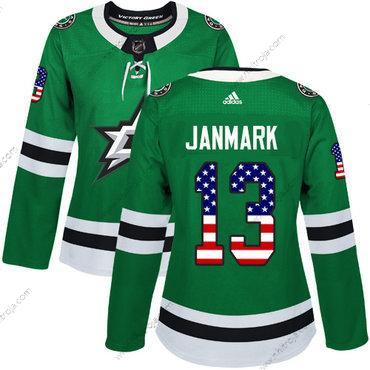 Adidas Dam Dallas Stars #13 Mattias Janmark Grön Autentisk USA Flag Stitched NHL Hemma Tröjor