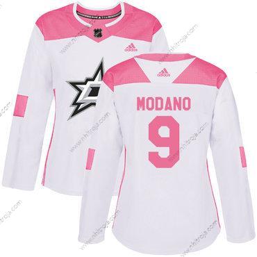 Adidas Dam Dallas Stars #9 Mike Modano Vit Rosa Autentisk Stitched NHL Tröjor