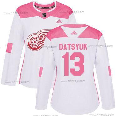 Adidas Dam Detroit Red Wings #13 Pavel Datsyuk Vit Rosa Autentisk Stitched NHL Tröjor