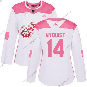 Adidas Dam Detroit Red Wings #14 Gustav Nyquist Vit Rosa Autentisk Stitched NHL Tröjor