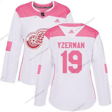 Adidas Dam Detroit Red Wings #19 Steve Yzerman Vit Rosa Autentisk Stitched NHL Tröjor