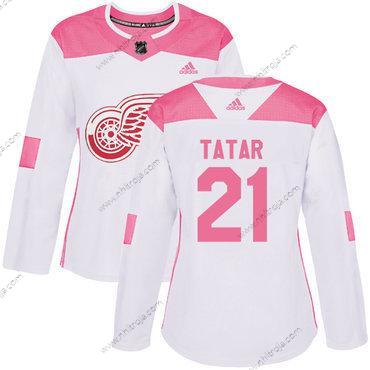 Adidas Dam Detroit Red Wings #21 Tomas Tatar Vit Rosa Autentisk Stitched NHL Tröjor