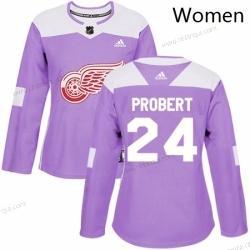 Adidas Dam Detroit Red Wings 24 Bob Probert Autentisk Lila Bekämpar cancer Träning NHL Tröjor