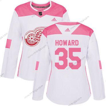 Adidas Dam Detroit Red Wings #35 Jimmy Howard Vit Rosa Autentisk Stitched NHL Tröjor