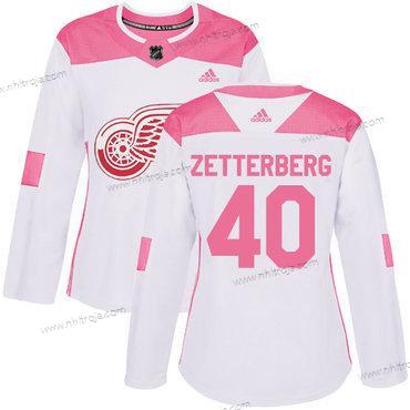 Adidas Dam Detroit Red Wings #40 Henrik Zetterberg Vit Rosa Autentisk Stitched NHL Tröjor