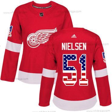 Adidas Dam Detroit Red Wings #51 Frans Nielsen Röd Autentisk USA Flag Stitched NHL Hemma Tröjor