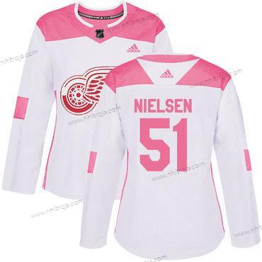 Adidas Dam Detroit Red Wings #51 Frans Nielsen Vit Rosa Autentisk Stitched NHL Tröjor