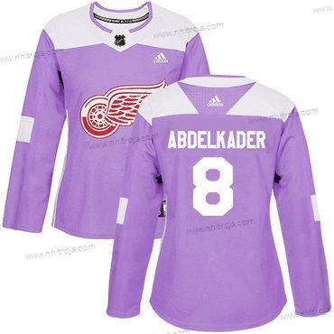 Adidas Dam Detroit Red Wings #8 Justin Abdelkader Lila Autentisk Bekämpar cancer Stitched NHL Tröjor