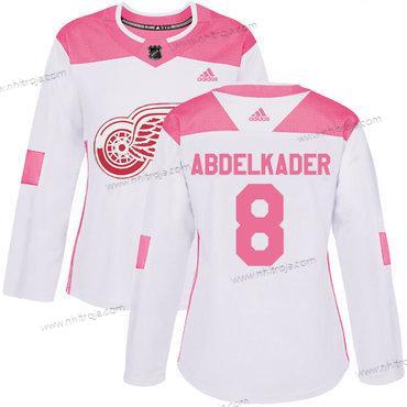 Adidas Dam Detroit Red Wings #8 Justin Abdelkader Vit Rosa Autentisk Stitched NHL Tröjor