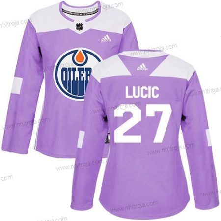 Adidas Dam Edmonton Oilers #27 Milan Lucic Lila Autentisk Bekämpar cancer Stitched NHL Tröjor