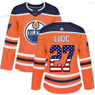 Adidas Dam Edmonton Oilers #27 Milan Lucic Orange Autentisk USA Flag Stitched NHL Hemma Tröjor