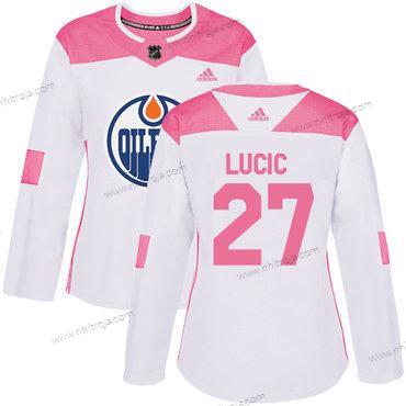 Adidas Dam Edmonton Oilers #27 Milan Lucic Vit Rosa Autentisk Stitched NHL Tröjor