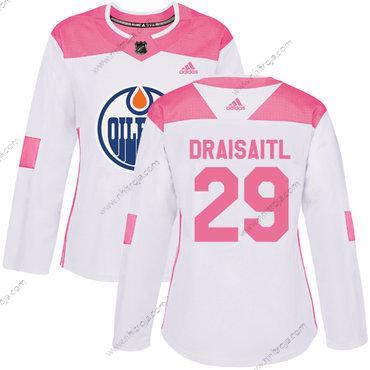 Adidas Dam Edmonton Oilers #29 Leon Draisaitl Vit Rosa Autentisk Stitched NHL Tröjor