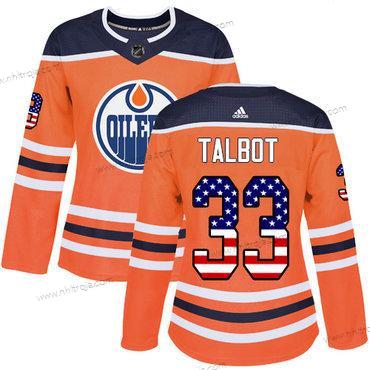 Adidas Dam Edmonton Oilers #33 Cam Talbot Orange Autentisk USA Flag Stitched NHL Hemma Tröjor