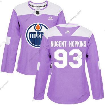 Adidas Dam Edmonton Oilers #93 Ryan Nugent-Hopkins Lila Autentisk Bekämpar cancer Stitched NHL Tröjor