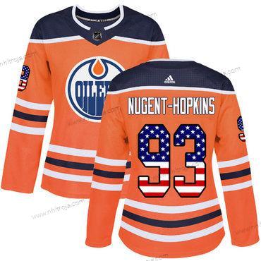 Adidas Dam Edmonton Oilers #93 Ryan Nugent-Hopkins Orange Autentisk USA Flag Stitched NHL Hemma Tröjor