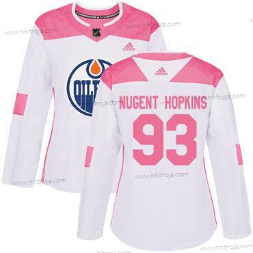 Adidas Dam Edmonton Oilers #93 Ryan Nugent-Hopkins Vit Rosa Autentisk Stitched NHL Tröjor