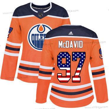 Adidas Dam Edmonton Oilers #97 Connor Mcdavid Orange Autentisk USA Flag Stitched NHL Hemma Tröjor