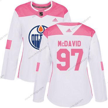 Adidas Dam Edmonton Oilers #97 Connor Mcdavid Vit Rosa Autentisk Stitched NHL Tröjor