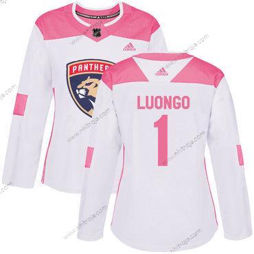 Adidas Dam Florida Panthers #1 Roberto Luongo Vit Rosa Autentisk Stitched NHL Tröjor