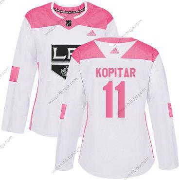 Adidas Dam Los Angeles Kings #11 Anze Kopitar Vit Rosa Autentisk Stitched NHL Tröjor