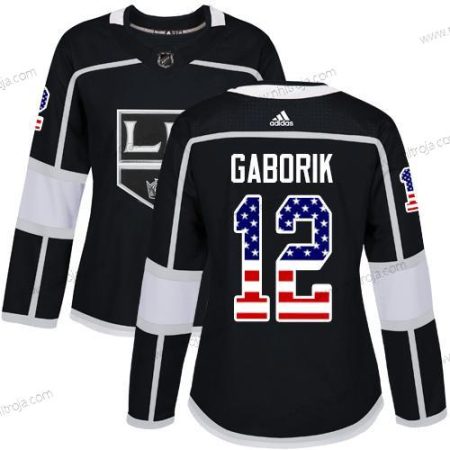 Adidas Dam Los Angeles Kings #12 Marian Gaborik Svart Autentisk USA Flag Stitched NHL Hemma Tröjor