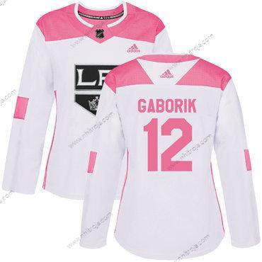 Adidas Dam Los Angeles Kings #12 Marian Gaborik Vit Rosa Autentisk Stitched NHL Tröjor