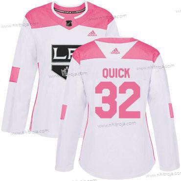 Adidas Dam Los Angeles Kings #32 Jonathan Quick Vit Rosa Autentisk Stitched NHL Tröjor