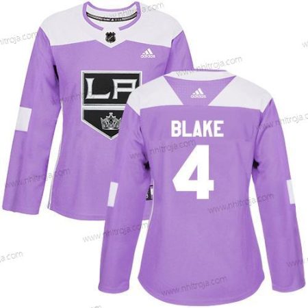 Adidas Dam Los Angeles Kings #4 Rob Blake Lila Autentisk Bekämpar cancer Stitched NHL Tröjor