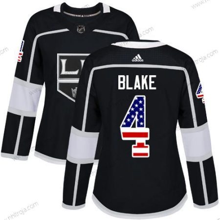 Adidas Dam Los Angeles Kings #4 Rob Blake Svart Autentisk USA Flag Stitched NHL Hemma Tröjor