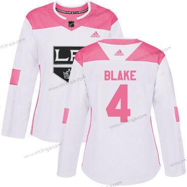 Adidas Dam Los Angeles Kings #4 Rob Blake Vit Rosa Autentisk Stitched NHL Tröjor