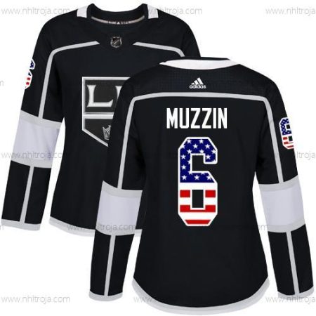 Adidas Dam Los Angeles Kings #6 Jake Muzzin Svart Autentisk USA Flag Stitched NHL Hemma Tröjor