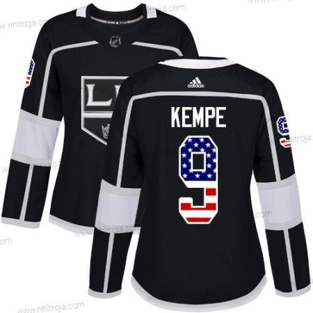 Adidas Dam Los Angeles Kings #9 Adrian Kempe Svart Autentisk USA Flag Stitched NHL Hemma Tröjor