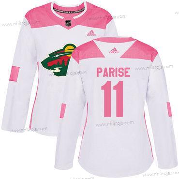 Adidas Dam Minnesota Wild #11 Zach Parise Vit Rosa Autentisk Stitched NHL Tröjor