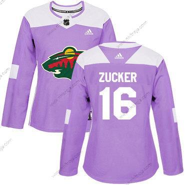 Adidas Dam Minnesota Wild #16 Jason Zucker Lila Autentisk Bekämpar cancer Stitched NHL Tröjor