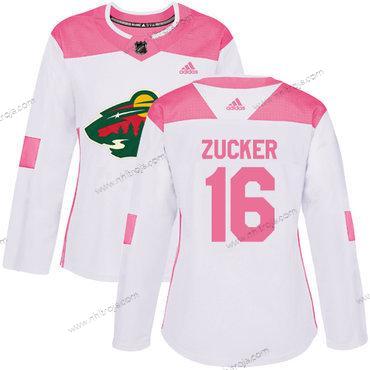 Adidas Dam Minnesota Wild #16 Jason Zucker Vit Rosa Autentisk Stitched NHL Tröjor