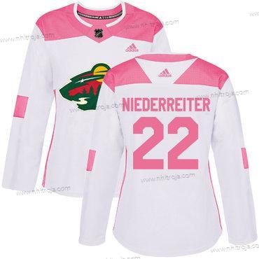 Adidas Dam Minnesota Wild #22 Nino Niederreiter Vit Rosa Autentisk Stitched NHL Tröjor