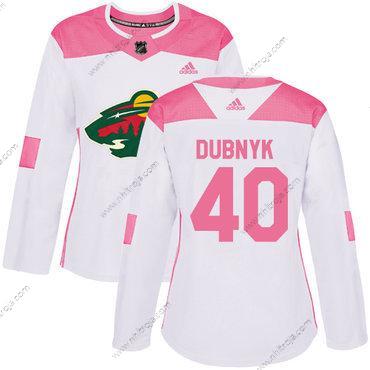 Adidas Dam Minnesota Wild #40 Devan Dubnyk Vit Rosa Autentisk Stitched NHL Tröjor