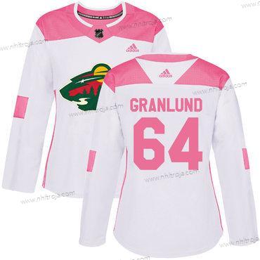 Adidas Dam Minnesota Wild #64 Mikael Granlund Vit Rosa Autentisk Stitched NHL Tröjor