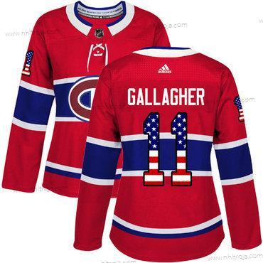 Adidas Dam Montreal Canadiens #11 Brendan Gallagher Röd Autentisk USA Flag Stitched NHL Hemma Tröjor