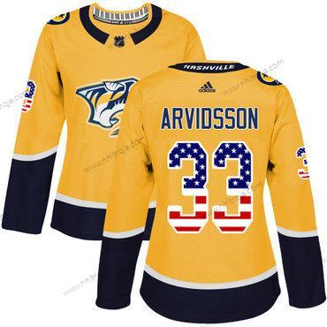 Adidas Dam Nashville Predators #33 Viktor Arvidsson Gul Autentisk USA Flag Stitched NHL Hemma Tröjor