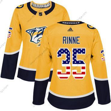 Adidas Dam Nashville Predators #35 Pekka Rinne Gul Autentisk USA Flag Stitched NHL Hemma Tröjor