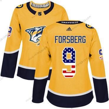 Adidas Dam Nashville Predators #9 Filip Forsberg Gul Autentisk USA Flag Stitched NHL Hemma Tröjor