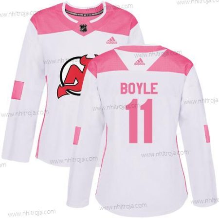 Adidas Dam New Jersey Devils #11 Brian Boyle Vit Rosa Autentisk Stitched NHL Tröjor